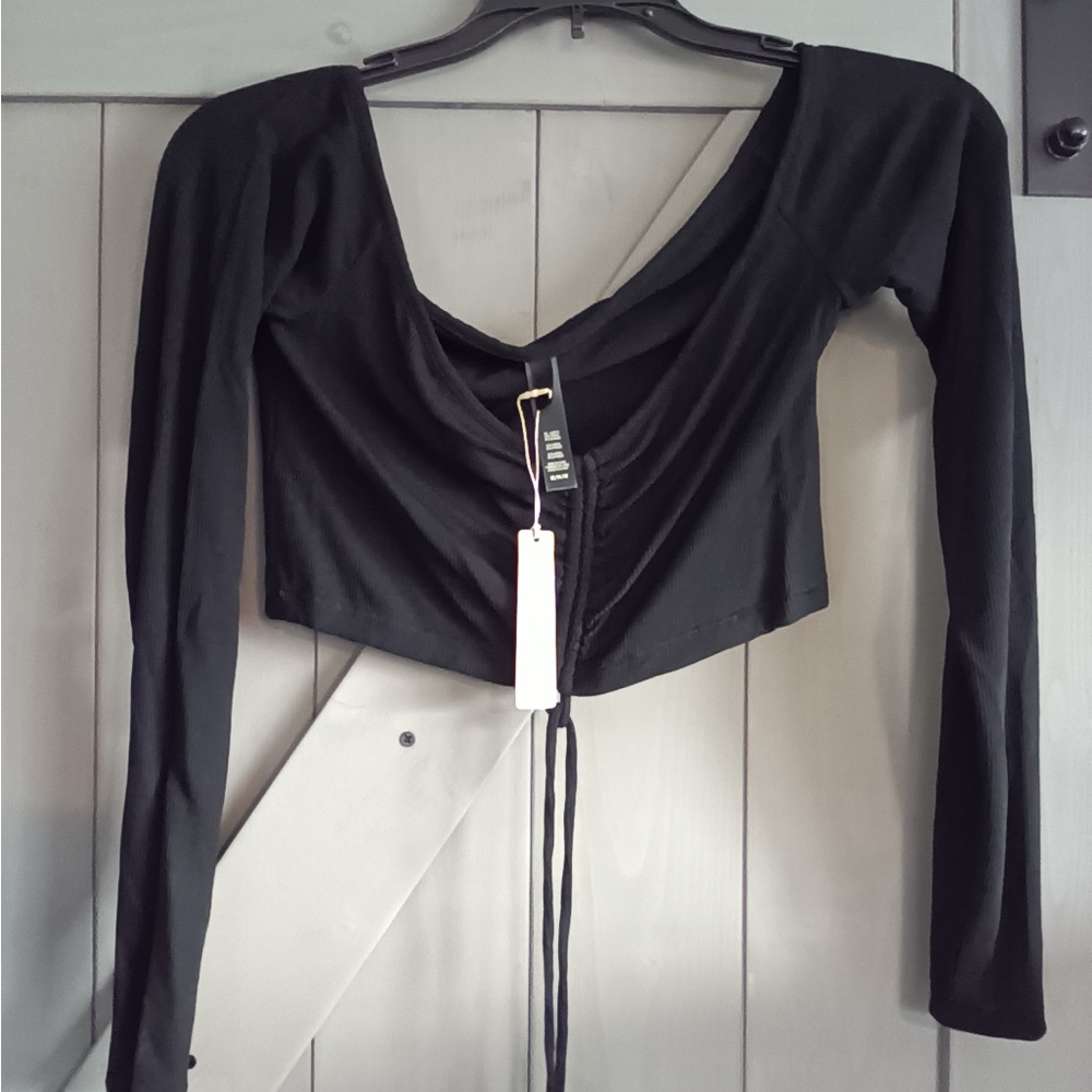 SKIMS Black Long Sleeve Crop Top